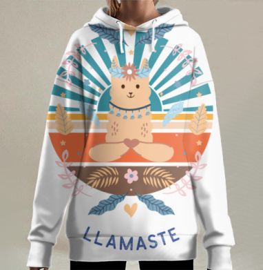 Лама в медитации с цветами и гармонией в спокойствии, Hoodie Long Oversize 3D