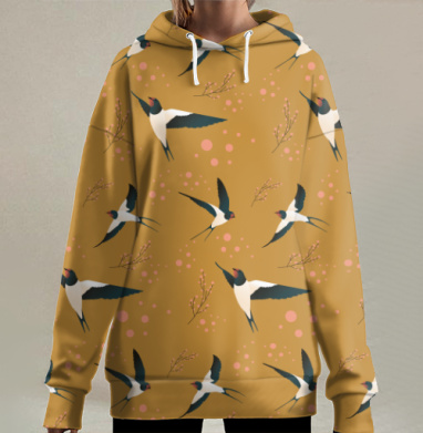 Свободные ласточки на коричневом фоне для женских изделий, Hoodie Long Oversize 3D