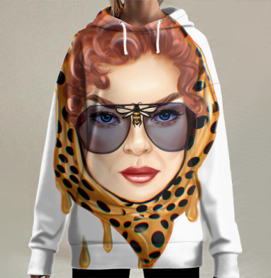 Девушка в оранжевом платке с капельками меда, Hoodie Long Oversize 3D