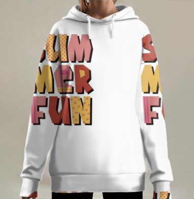 Летние забавы теплые цвета летний текст summer fun, Hoodie Long Oversize 3D