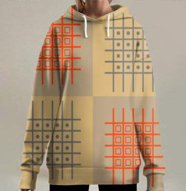 Абстрактный узор пересекающихся линий с геометрическими фигурами, Hoodie Long Oversize 3D