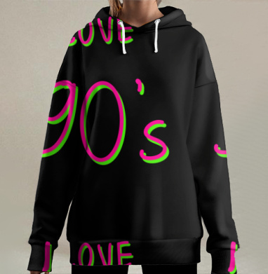 Яркое выражение любви к стилю 90-х в неоновом исполнении, Hoodie Long Oversize 3D