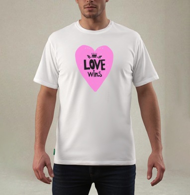 LOVE wins яркое розовое сердце с короной, Футболка мужская REGULAR белая