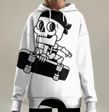 Скелет Прыгает на Скейтборде Энергия Свободы, Hoodie Long Oversize 3D