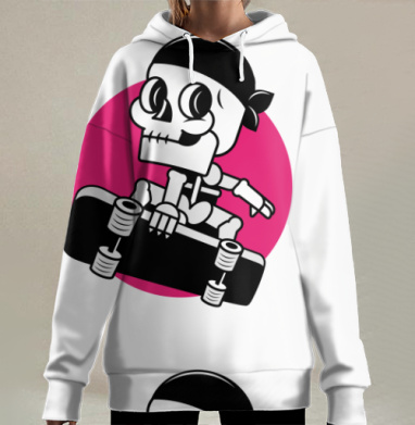 Скелет на скейтборде дерзкий прыжок активный драйв, Hoodie Long Oversize 3D