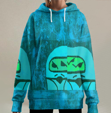 Футуристическая встреча взглядов в цифровом мире, Hoodie Long Oversize 3D