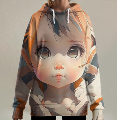 Малышка с большими глазами и трогательным выражением лица, Hoodie Long Oversize 3D