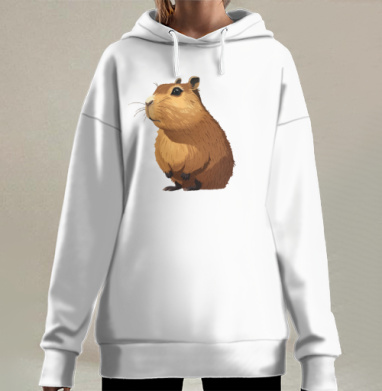 Коричневая капибара стоящая на двух ногах милая капибара, Hoodie Long Oversize 3D