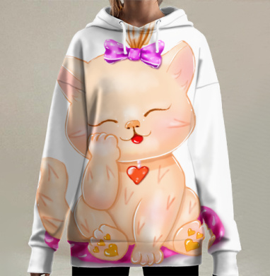 Милая киска котенок, Hoodie Long Oversize 3D