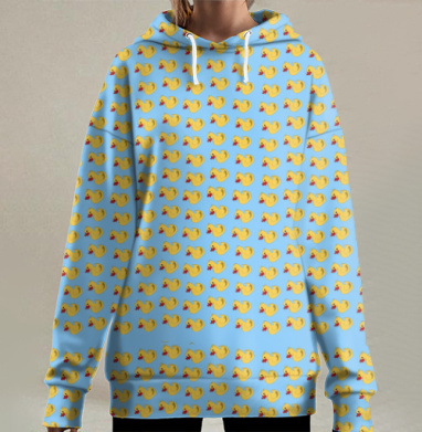 Желтые уточки на голубом фоне нежно и ярко, Hoodie Long Oversize 3D