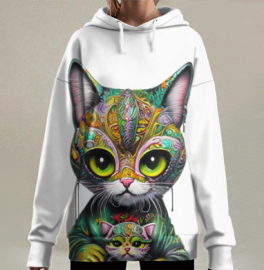 Милый котенок в стрит арте, Hoodie Long Oversize 3D