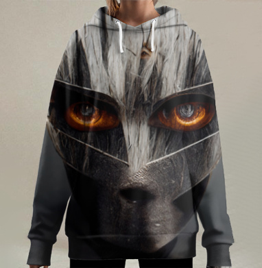Мистическое существо с огненными глазами леса мира, Hoodie Long Oversize 3D
