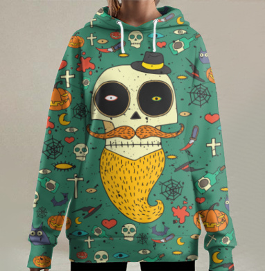 Модный череп., Hoodie Long Oversize 3D