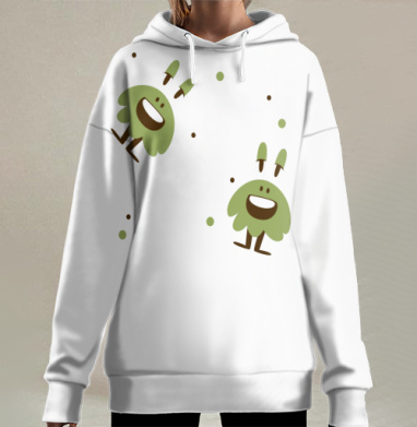 Веселые монстрики в оливковом на сером фоне веселые монстрики, Hoodie Long Oversize 3D