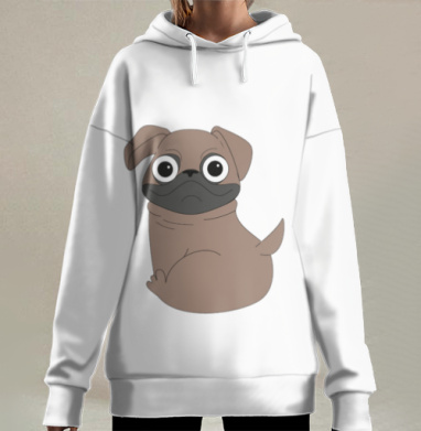 Милый коричневый мопс детский милый, Hoodie Long Oversize 3D