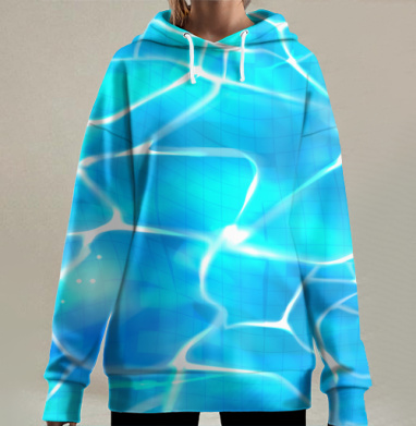 Голубая вода отражение света движения в бассейне, Hoodie Long Oversize 3D
