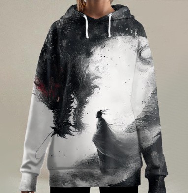 Воин и дракон темная мифология в приключении, Hoodie Long Oversize 3D