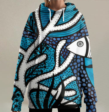Гармония подводного мира с рыбкой и кораллами, Hoodie Long Oversize 3D