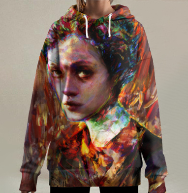 Выразительный портрет сильных эмоций души оригинальный портрет, Hoodie Long Oversize 3D