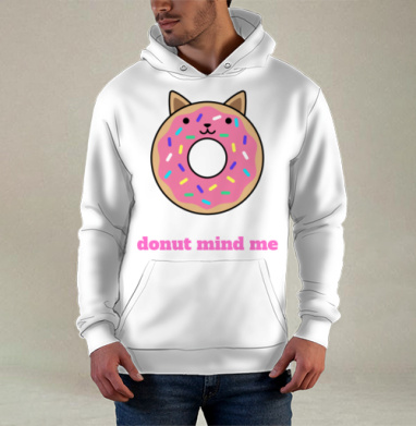 Милый пончик-кошка с надписью Donut Mind Me, Худи / Мужская / С карманом / 3D
