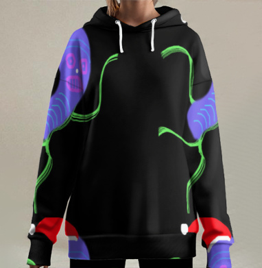 Фиолетовый cинхронный зимний персонаж танец движения, Hoodie Long Oversize 3D
