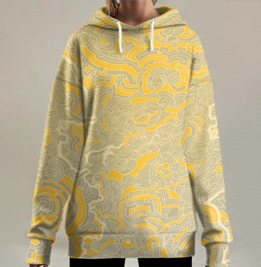 Абстрактный психоделический узор в винтажном стиле, Hoodie Long Oversize 3D