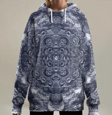 Темно синий абстрактный узор космического мозга, Hoodie Long Oversize 3D