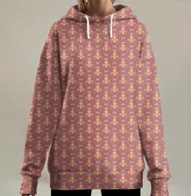 Lily Seamless Pattern / Узор геральдической лилии на темно-розовом фоне, Hoodie Long Oversize 3D