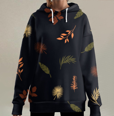 Элегантный осенний паттерн листья природный мотив, Hoodie Long Oversize 3D