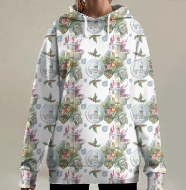 Зимние Елочные Украшения С Вечером Тепла и Света, Hoodie Long Oversize 3D