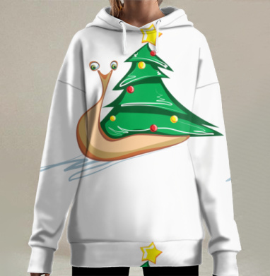 Новогодний улитка с ёлкой – праздничная игрушка, Hoodie Long Oversize 3D