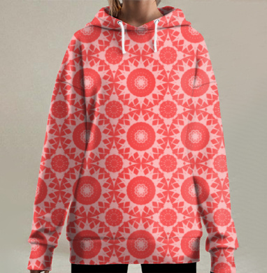 Красный солнечный узор для создания теплоты, Hoodie Long Oversize 3D