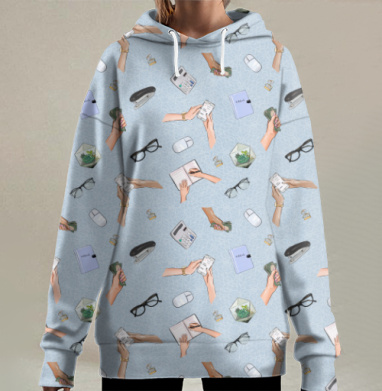 Офисные руки с деньгами и документами на столе, Hoodie Long Oversize 3D