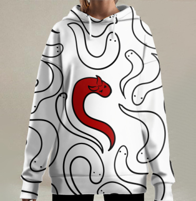 Красный червяк среди серых сородичей настроение злости среди, Hoodie Long Oversize 3D