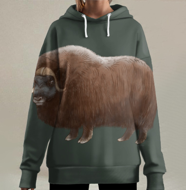 Мускусный бык природная сила животное в природе, Hoodie Long Oversize 3D
