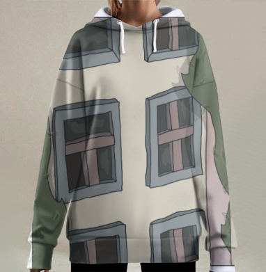 Спокойная заброшенность старого дома с мхом на стенах, Hoodie Long Oversize 3D