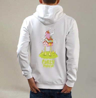 Party house, Толстовка на молнии, печать на спине. муж. белая v3 320гр