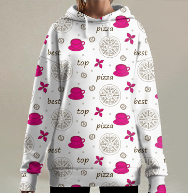 Любимая пицца с чашкой розового цвета лучшие моменты, Hoodie Long Oversize 3D
