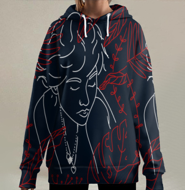 Медитация и природа в линии и цвете, Hoodie Long Oversize 3D