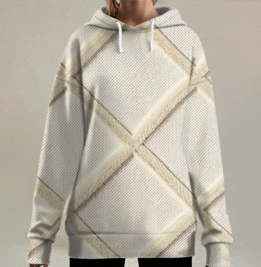 Ромбовидный узор текстиля элегантный, Hoodie Long Oversize 3D