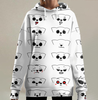 Эмоции весёлого пёселя выражение лица разные эмоции, Hoodie Long Oversize 3D