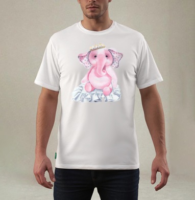 Pink elephant princess / Розовый слон-принцесса, Футболка мужская REGULAR белая