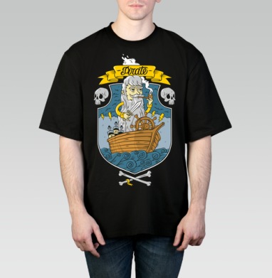 Cartoon Pirate Captain / Старый морской волк в маленькой деревянной лодке - Футболка мужская оверсайз black, страница 16
