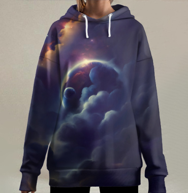 Космическое рождение — цифровое фэнтези в деталях, Hoodie Long Oversize 3D