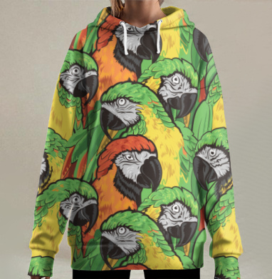 Яркий узор с попугаями ара для декора, Hoodie Long Oversize 3D