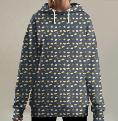 Здоровый завтрак кофе яйца авокадо тост, Hoodie Long Oversize 3D