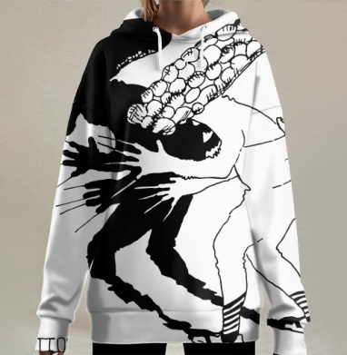Чужеродное превращение человека с щупальцами в динамике, Hoodie Long Oversize 3D