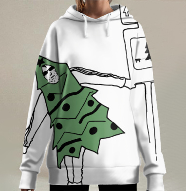 Человек в костюме ёлки уличный перформанс зона отдыха, Hoodie Long Oversize 3D