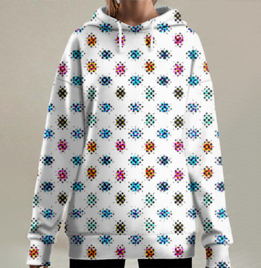 Яркие разноцветные жучки с чёрными точками на белом фоне, Hoodie Long Oversize 3D