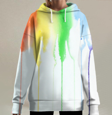 Акварельные краски Радужный градиент 6 цветов, Hoodie Long Oversize 3D